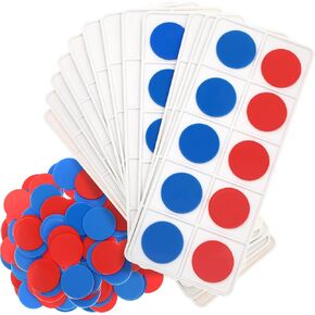 12 Sets Plastic Ten Frames for Classroom Math Manipulatives for Kids Classroom Math Counters Supplies Including12 Plastic Ten Frames, 120 Red Blue Counters for Teach Number Concepts