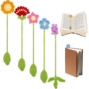 5 Pcs Crochet Bookmark Kit, Flower Bookmark Kit Cute Bookmarks Handmade Knitted Sunflower Bookmarks for Book Lovers and Teachers Birthday Graduation Gift