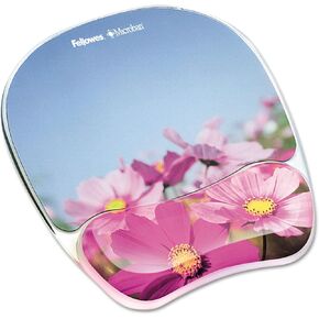 Fellowes Photo Gel Mouse Pad with Wrist Rest with Microban Protection, 9.25 x 7.87, Pink Flowers Design