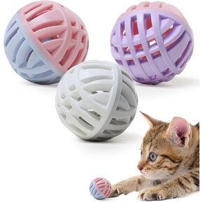 Rubber Cat Toy Balls with Inside Bell, Soft TPR Interactive Cat Ball Toys for Puppy Dogs and Kittens, Colorful Hollow Teeth Grinding Ball Interactive Sound Toy for Indoor Cats, 3 Pcs