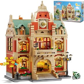 University Club House Building Set with Light,1629PCS City Campus Architecture Model with Painting Drama Baking Music Club, Home Decor Construction Building Block Gift for Adults Boys Girls 12+