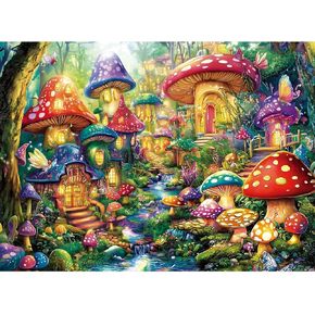 300 Piece Puzzles for Adults, Mystical Mushroom Fantasy Village Jigsaw Puzzle for Children Elderly, Large Piece Fun Fairy Puzzle for Kids Ages 8-10 10-12,Cool Puzzles,Family Game Great Gift 20.5*15in