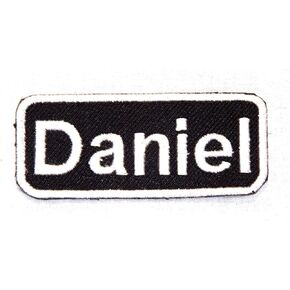 Daniel White on Black with Border Iron On Sew On Name Tag Small Patch for Jacket Vest