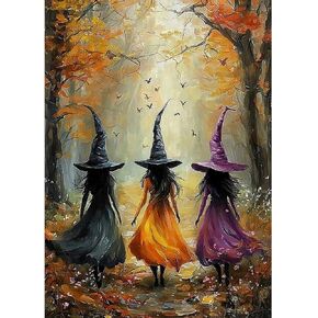 Genius maker Halloween Diamond Painting Kits for Adults, Witches 5D Diamond Art Kits for Beginners DIY Full Drill Gem Art Diamonds Painting Pictures DIY Crafts Kit for Wall Decor 12x16inch