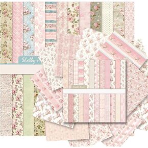 48 Sheets Scrapbook Paper 48 Designs Patterned Paper, 12 x 12 Inch Pink Floral Background Decorative Paper for DIY Album Decoupage Scrapbooking Card Making