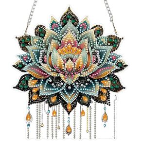 SENQAO Wolf Diamond Art Hanging Kit for Adult, Special Shaped Rhinestone, Double Sided DIY Acrylic Diamond Art Painting Window Pendants Home Garden Wall Hanging Kits Hanging Ornament (Dream Catcher)