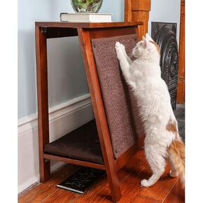 The Refined Feline Wooden Cat Furniture Bed Scratching Post, End Table with Durable Sisal Board Scratcher Pad for Kitty