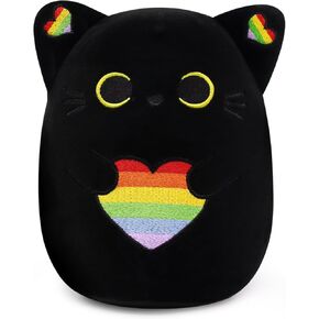 Black Cat Plush,Cute Rainbow Pride Plush Black Cat Stuffed Animal for Home Party Pride Decorations,Soft Rainbow Kitten Stuffed Toys Pride Gifts for Kids Boyfriends Girlfriends