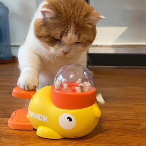 Relieve Boredom Interactive Yellow Duck pet Food Dispenser, Press and Rotate to Dispense Food, Non Plug in Slow Food Automatic Feeder, cat and Dog Universal Toy