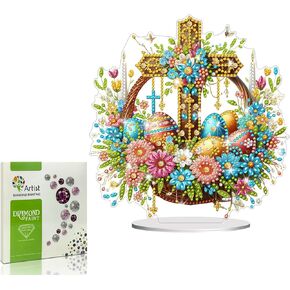DIYDeligths DIY Desktop Ornament Diamond Art Painting for Adults Beginners with Accessories Single Sided Dot-Drill Tabletop Ornaments for Home Decoration Decor (Easter Egg Cross)