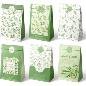 Aobkiat 24PCS Small Gift Bags,Party Favor Bags,Sage Green Olive-Leaves Goodie Bag with Tag Sticker for Baby Shower Birthday Wedding Party Candy Bag