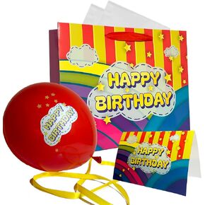 Best Helpers Large 13" Happy Birthday Gift Bag for Birthday: Premium Gender Neutral Gift Wrapping Set with Balloon, Card & Tissue - Ready to Go