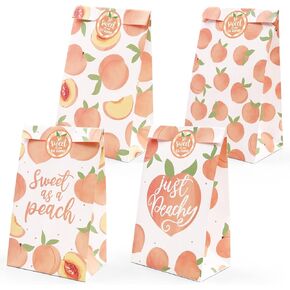 Peach Gift Bags Party Favors 24 Pack Sweet as Peaches Party Decorations Just Be Peachy for Summer Fruit Treat Goodie Bags with Thank You Stickers for Kids Birthday Baby Shower Wedding Supplies