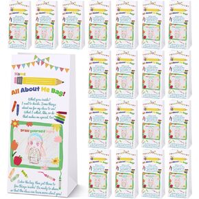 48 Pcs All About Me Bag for Elementary Kindergarten Preschool Back to School Supplies First Day of School Classroom Activity Sheets for Self to Fill in Star Student Poster Bags 11 x 5 x 3.5 in