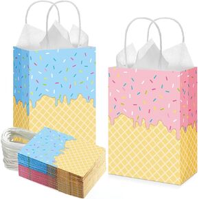 ReliThick 30 Pcs Ice Cream Gift Bags with Handles Ice Cream Paper Goodie Bags Summer Party Favors for Birthday Baby Shower Party Decor Supplies
