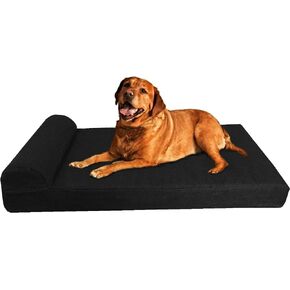 Dogbed4less Premium HeadRest Pillow Orthopedic Cool Memory Foam Dog Bed for Large Dogs, Waterproof Lining with Washable Canvas Black Cover, XXL 55X37