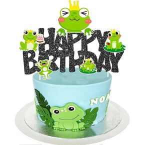 Frog Birthday Decoration Frog Cake Topper Frog Prince Party Cake Decoration Glitter Black Frog Themed Cake Pick for Frog Animals Baby Shower Birthday Party Supplies