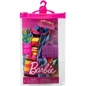 Barbie Fashion Pack of Doll Clothes, Complete Look Set with Striped Dress and Accessories