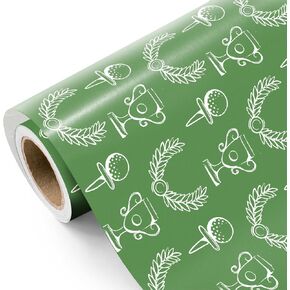 WRAPAHOLIC Golf Wrapping Paper Roll - Mini Roll - 17 Inch x 16.5 Feet - White Golf Sports Gift Wrap Paper for Men Boys Grandpa Birthday, Fathers Day, Team Celebration