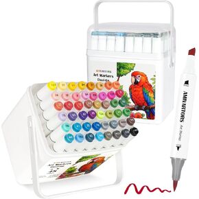 Alcohol Markers Brush Tip, 48 Colors Dual-Tip Artist Markers, Brush & Chisel, with Kickstand Case, Professional for Coloring Illustrations, Sketching, Design, Comics and Gifts