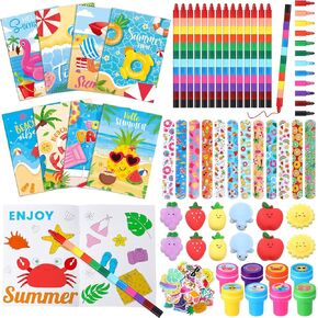 Seajan 110 Pcs Party Favors for Kids Luau Summer Coloring Books for Kids Bulk with Crayons Slap Bracelets Gifts for Students Beach Party Favors for Goodie Bags Hawaiian Birthday Piñata Fillers