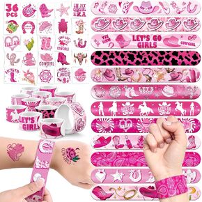 60 PCS Cowgirl Party Favors Set - 36 Temporary Tattoos Sticker & 24 Slap Bracelets for Kids, Perfect for Birthday Parties, Classroom Rewards and Gifts