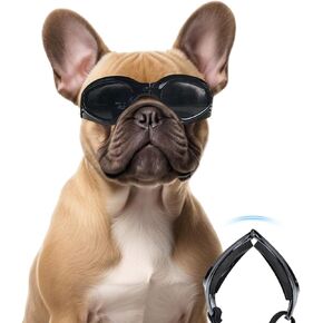 Dog Goggles with Adjustable Straps Foldable Dog Sunglasses Anti-UV for Small to Medium Dog-Black