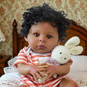SCOM Lifelike Reborn Baby Dolls -20 Inch African American Realistic Baby Doll Newborn Baby Dolls，Lifelike Baby Doll Full Body Silicone Toddler Clothes Gift Set for Age 3+