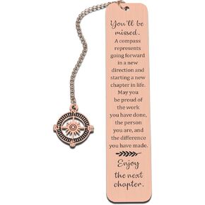 Metal Bookmark - Farewell Going Away Goodbye Gifts for Coworker Leaving Gifts for Women, Friends Her Nurse Boss Teacher Employee Compass Bookmark You Will Be Missed Retirement Gifts for Woman