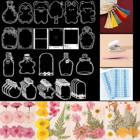 116pcs DIY Transparent Dried Flower Bookmark Set, Include Clear Bookmarks Dried Flowers Colorful Tassels Hole Punch and Tweezer Handmade Dried Floral Bookmark for Reader Book