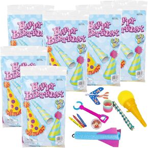 ArtCreativity Happy Birthday Goody Bags with Toys, Set of 6, Filled Goodie Bags for Kids with Favors, Poster, and Drawing for Coloring, Kids’ Party Favor Sets for Boys and Girls