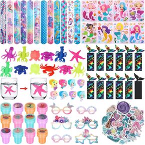 Capoda 146 Pcs Mermaid Party Favors Bulk for Girls Paper Glasses Slap Bracelets Stickers Rings Grow in Water Sea Animals Bookmarks for Mermaid Birthday Gifts Goodie Bag Fillers Party Decorations