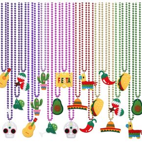 NOVWANG 21 PCS Cinco de Mayo Fiesta Beaded Necklace, Metallic Bead Colorful Necklace for Mexican Fiesta Bachelorette Party Decorations Favors Supplies Decorations (11 Style)