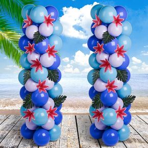 Gejoy 169 Pcs Balloon Birthday Party Decorations Garland Arch Kit, Blue Purple Balloon Palm Leaves Flower for Kids Baby Shower Happy Birthday Banner Hawaii Summer Tropical Party Supplies