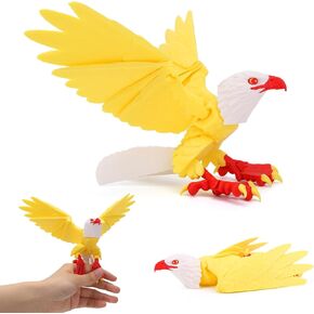 3D Printed Eagle Flexible Wings, 5.5In Flying Eagle Model Toys, Multi-Jointed Movable 3D Printed Fidget Toy, 3D Printed Animal for Desktop Decorations, Present for Collection (Black)