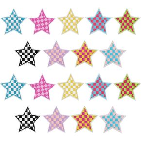 18pcs Iron on Patches, Checkered Flag Patches Iron on Embroidered Sew on Patches Racing Day Patches Decorative Applique Patches for Clothing Hats Jeans Crafts (Star)