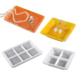 Rectangle Resin Tray Mold,4.25x5.9 Inch & 3.97x3.97 Inch Jewelry Dish Silicone Molds for Resin Epoxy Casting Fruit Jewelry Placement Trays Desserts Trays Snack PlatesCup Soap Dishes