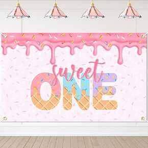 Avezano Sweet One Banner Sweet One Birthday Party Decorations Donut Birthday Backdrop for Girls 1st Bday Party Decorations Doughnut First B-day Party Supplies (6x3.6ft)