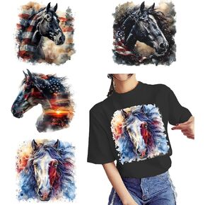 6pcs Iron On Transfers Patches - DIY Heat Transfer Vinyl Decals for T-Shirts, Hats & DIY Crafts - Easy Peel - Fun Decorative Stickers for Home Crafting (American Horse)