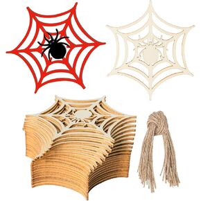 Unfinished Spider and Spider Web Wood Spider Web Shaped DIY Wood Halloween Blank Wood with Twines Art for Halloween Christmas Wedding Birthday Party Thanksgiving Day Decoration 20Pcs