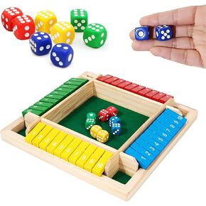 Winbar Shut The Box Dice Game, 2-4 Player Wooden Board Game with 8 dice Suitable for Gatherings classrooms Bars Math Games and Classic Tabletop Games with 8 dice