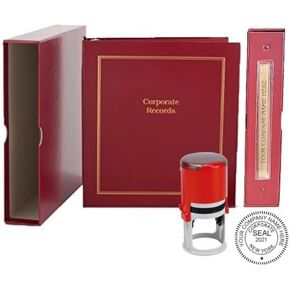 Corporate Kit (Red) - Binder, Slipcase, Minutes & Bylaws, Stock Certificates, Index Tabs & Red R-542 Self-Inking Corprate Seal Stamp