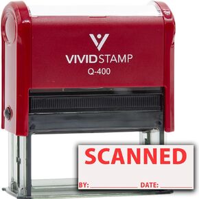 Scanned by Date Self Inking Rubber Stamp (Red Ink) X-Large