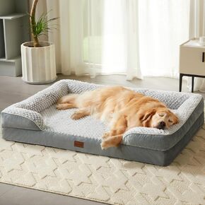 LNSSFFER Orthopedic Dog Beds for Large Dogs,Sofa Bed Extra Dogs. Egg Crate Foam with Removable Washable Pillow Cover,Waterproof Couch Anti-slip Bottom,Pet Bed., Grey