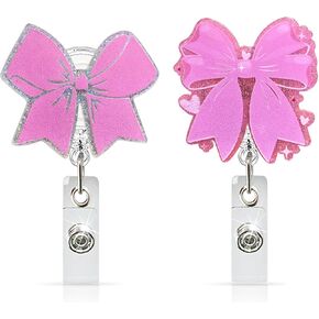 Bow Badge Reel 2-Pack for Nurses, Cute Retractable ID Holder with Alligator Clip, Decorative Badge Reels for Nurse, Teacher, Student, Medical Worker, Office Staff