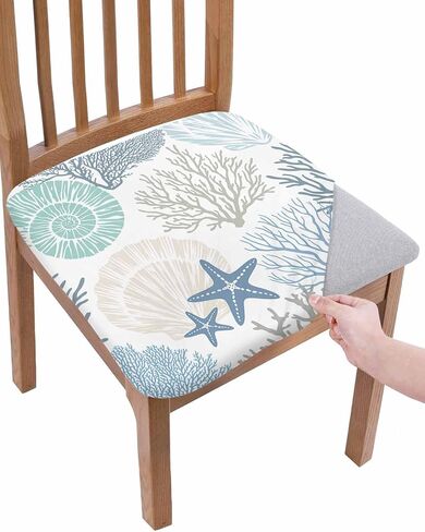 Chair Seat Covers Nautical Coastal Ocean Coral Seat Covers for Dining Chairs Beach Themed Blue Teal Removable Upholstered Chair Protector Seat Cushion Slipcovers for Kitchen Office Set of 4 in Kuwait