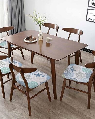 Chair Seat Covers Nautical Coastal Ocean Coral Seat Covers for Dining Chairs Beach Themed Blue Teal Removable Upholstered Chair Protector Seat Cushion Slipcovers for Kitchen Office Set of 4 in Kuwait