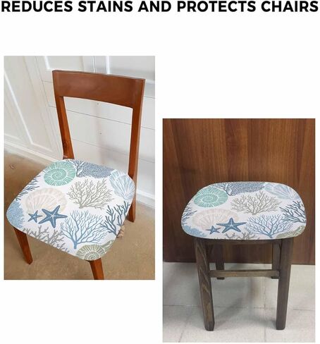 Chair Seat Covers Nautical Coastal Ocean Coral Seat Covers for Dining Chairs Beach Themed Blue Teal Removable Upholstered Chair Protector Seat Cushion Slipcovers for Kitchen Office Set of 4 in Kuwait