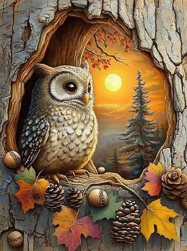 jjbswymt 5d antumn Owl Owl Diamond Painting kits للمبتدئين للبالغين ، مجموعة فن المناظر الطبيعية DIY ، ونقاط الماس مع فن وحرارة الماس ، ديكور الجدار المنزلي 12 × 16 بوصة in Saudi Arabia
