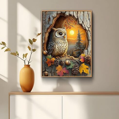 jjbswymt 5d antumn Owl Owl Diamond Painting kits للمبتدئين للبالغين ، مجموعة فن المناظر الطبيعية DIY ، ونقاط الماس مع فن وحرارة الماس ، ديكور الجدار المنزلي 12 × 16 بوصة in Saudi Arabia
